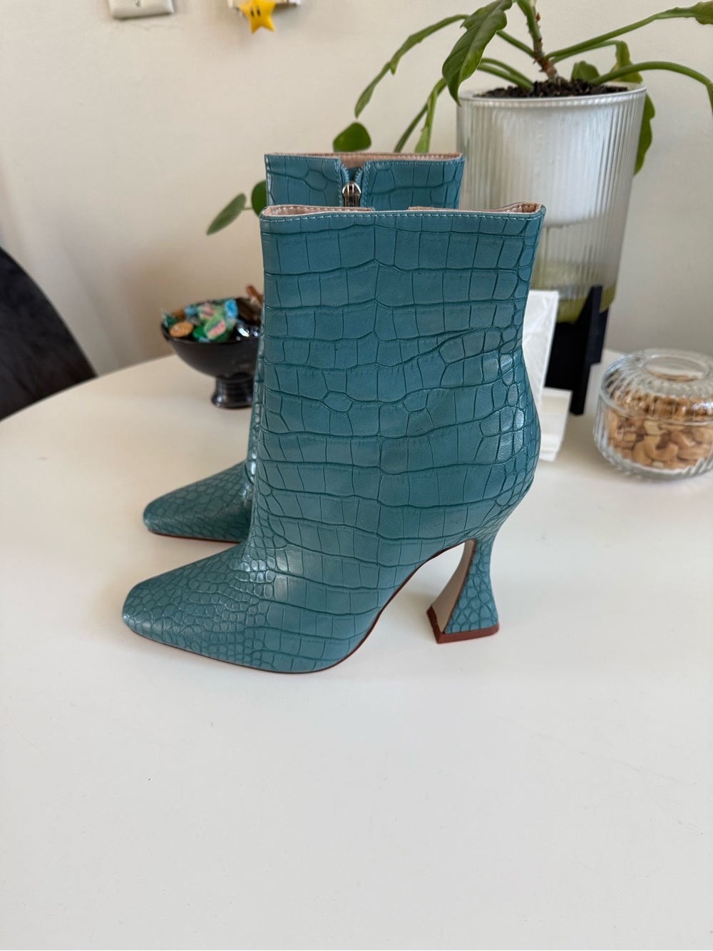 Croc-Embossed Teal Pointed Toe Ankle Boot by RAID